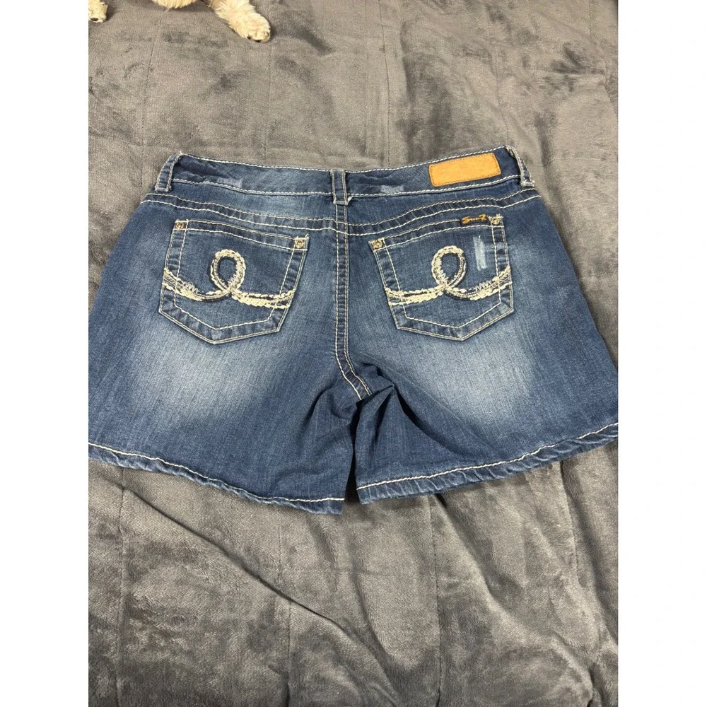 Seven7 Womens Size 10 Medium Wash Distressed Thick Stitch Denim Shorts Blue